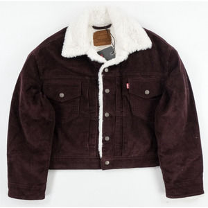 Levi's Ex-Boyfriend Sherpa Trucker Corduroy Jacket Burgundy WOMEN Size SMALL NEW